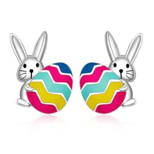 Rabbit Earrings Bunny Earrings for Women Egg Easter Bunny Sterling Silver Stud Fun Animal Easter Jewelry