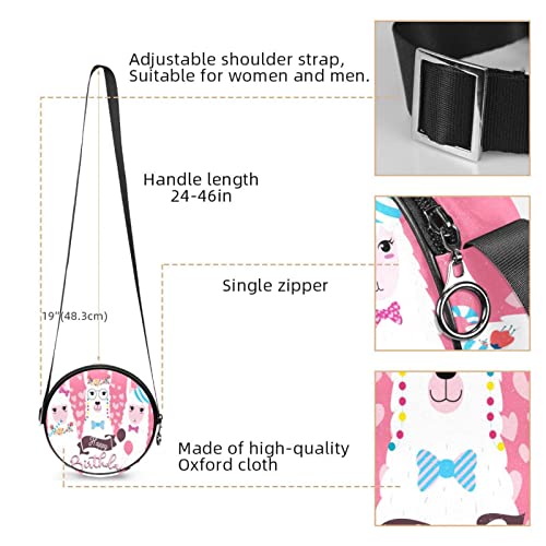 Happy Birthday Alpaca Llama Crossbody Bag for Women Teen Girls Round Canvas Shoulder Bag Purse Tote Handbag Bag