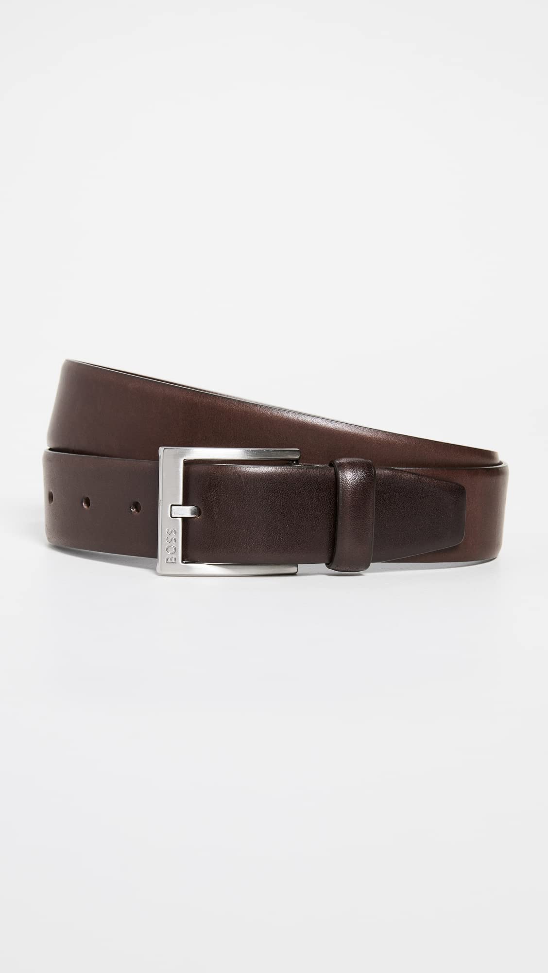 BOSS Men's Smooth Leather Dress Belt, Dark Brown, one Size