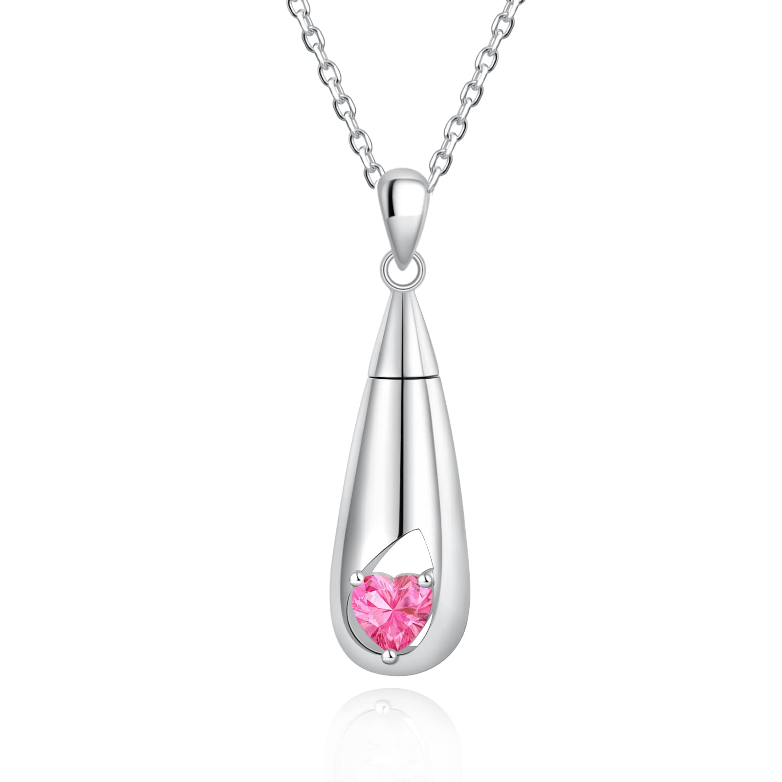 Cremation Jewelry, 12 Months Birthstone Urn Necklace for Ashes 925 Sterling Silver Teardrop CZ Memorial Ashes Keepsake Gift Cremation Jewelry for Ashes for Women