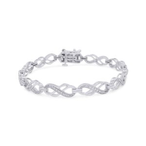 1/10 Carat Round Cut Natural White Diamond Double Infinity Loop Bracelet for Women in 14K White Gold Over Sterling Silver, Size- 7.00 (Clarity : I2-I3, Color : I-J, 0.10 Cttw) 7.00Inch