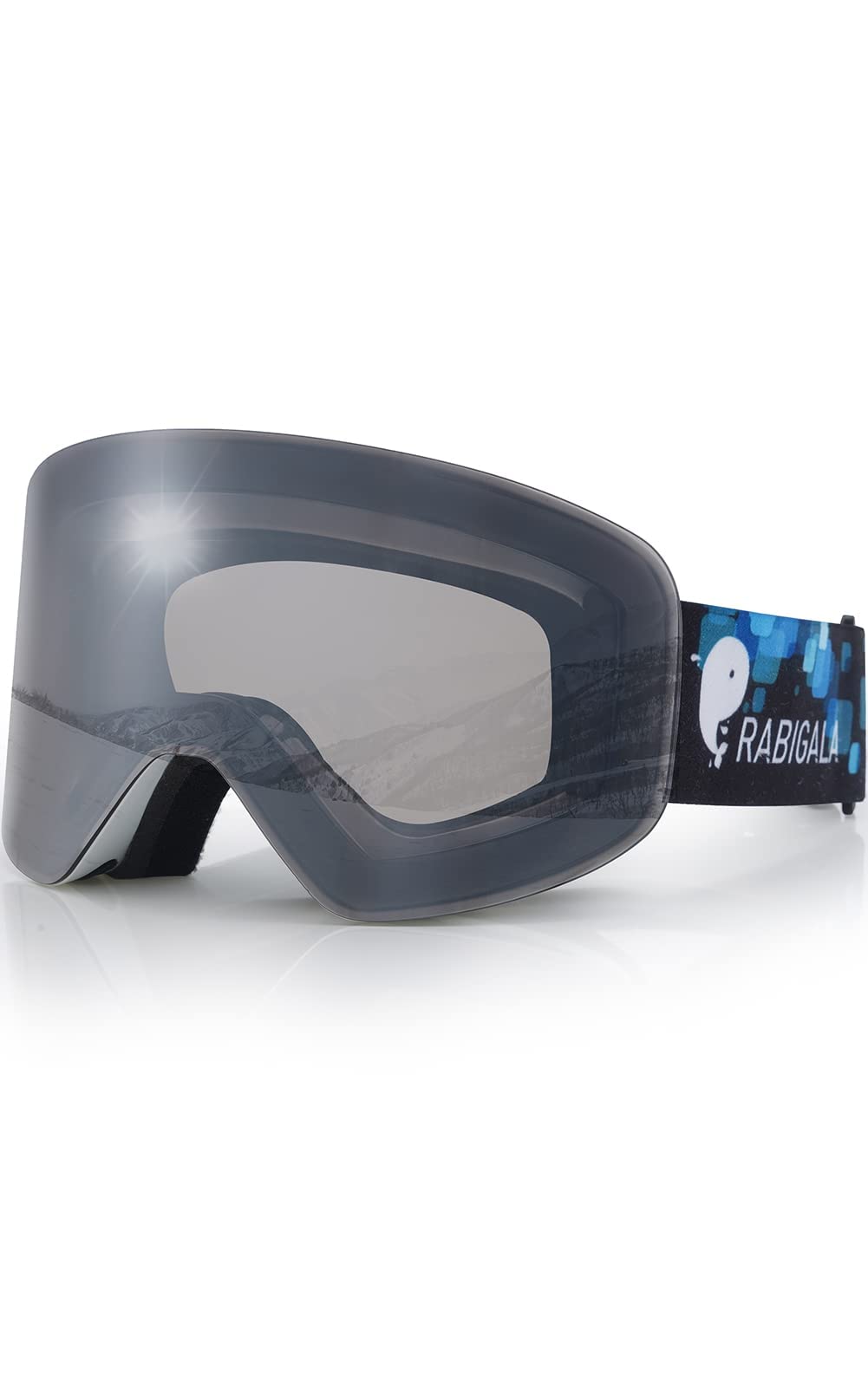 RABIGALA Ski Goggles with Detachable Lens, Frameless Magnetic Interchangeable Lens Anti-Fog 100% UV Protection Snowboard Snow Goggles (silver/blue)