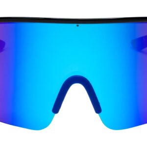 Oversized Mirrored Sunglasses Retro Reflective Non-Polarized 80s & 90s Sunglasses Vintage Visor Sunglasses Womens & Mens Shield Sunglasses (Blue Mirror)