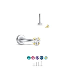 14K Yellow Gold Labret Nose Ring Stud Surgical Steel Screw Post 5/16" - 8mm Post 1.5mm Dark Green CZ 16G