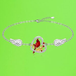 Red Cardinal Bracelet for Women Sterling Silver Memorial Cardinal Appear When Angels Are Near Heart Bird Cardinal Bracelets Cute Jewelry for Loss of Loved One