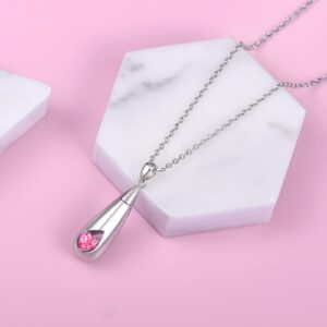 Cremation Jewelry, 12 Months Birthstone Urn Necklace for Ashes 925 Sterling Silver Teardrop CZ Memorial Ashes Keepsake Gift Cremation Jewelry for Ashes for Women