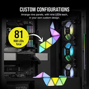 Corsair iCUE LC100 Case Accent Lighting Panels - Mini Triangle - 9X Tile Starter Kit (81 RGB LEDs with Light Diffusion, Simple Magnetic Attachment, iCUE Lighting Node PRO Included)