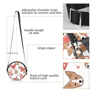 Dog and Heart Pattern Crossbody Bag for Women Teen Girls Round Canvas Shoulder Bag Purse Tote Handbag Bag