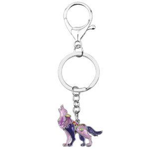 Enamel Alloy Wolf Keychain For Women Girls Animals Keyring Bag Wallet Charms Novelty Gift (Purple),31mm x 33mm