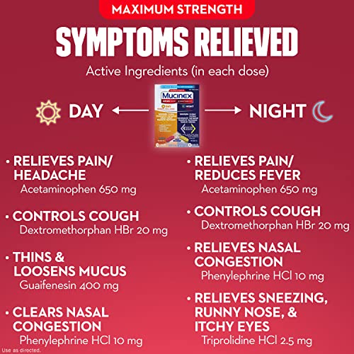 Mucinex Maximum Strength Sinus-Max (Day) Pressure, Pain & Cough & Nightshift (Night) Sinus Caplets, Fast Release, Powerful Multi-Symptom Relief, 20 caplets (12 Day time + 8 Night time)