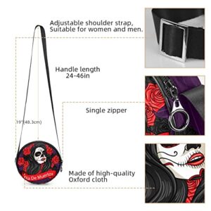 Beautiful Dia De Muertos Skull Crossbody Bag for Women Teen Girls Round Canvas Shoulder Bag Purse Tote Handbag Bag