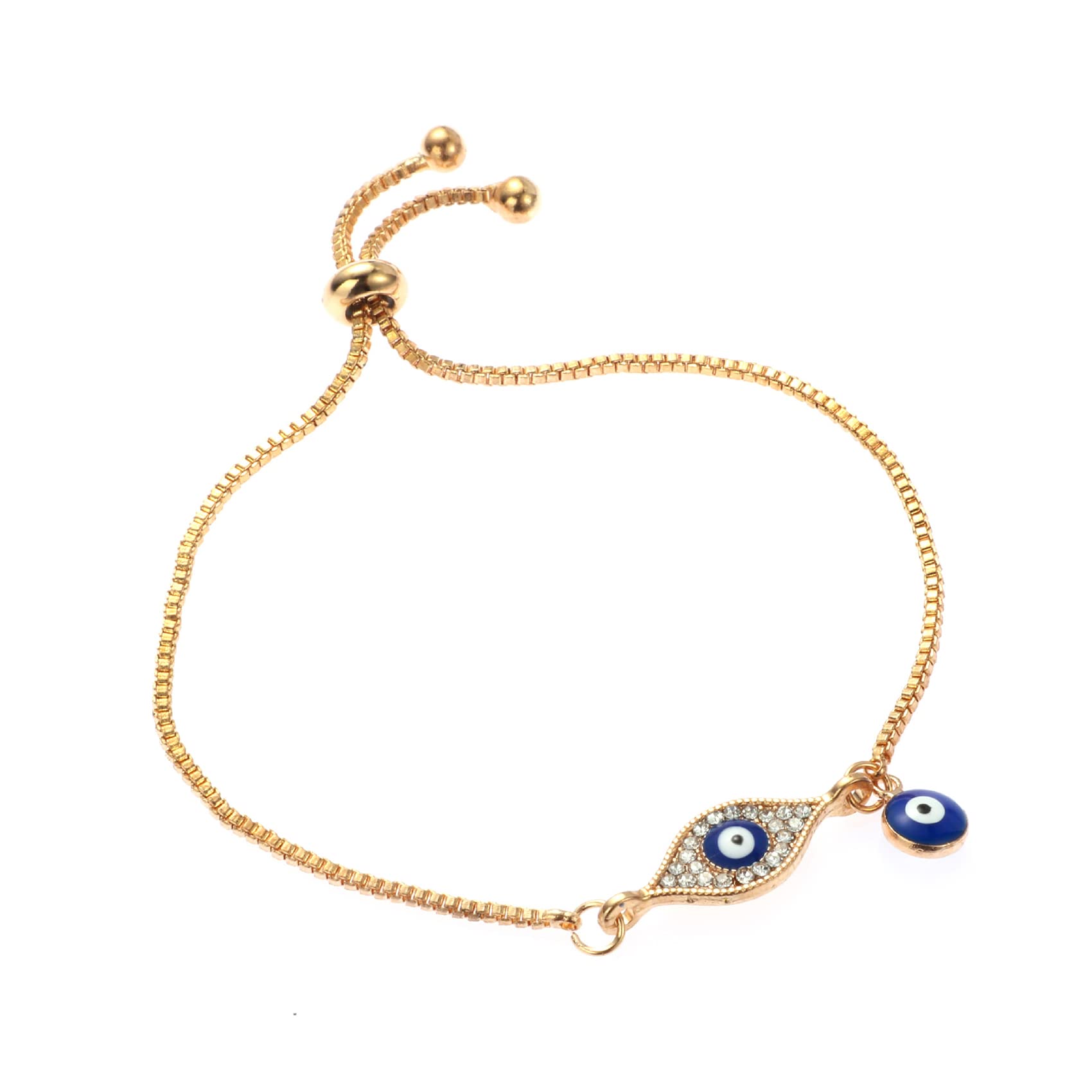 QUPIVA 4 Pack Evil Eye Bracelets Pack for Women 14K Gold Plated Blue Evil Eye String Protection Bracelet Aesthetic Jewelry