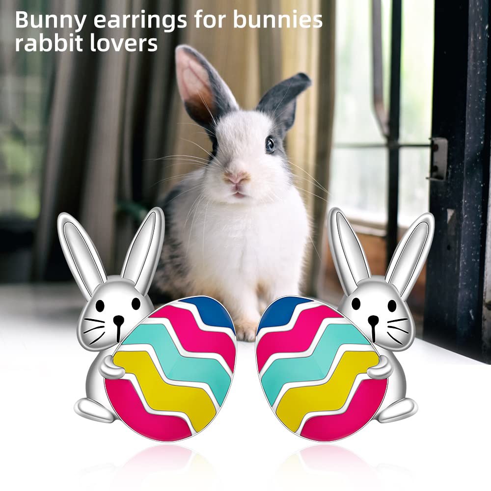 Rabbit Earrings Bunny Earrings for Women Egg Easter Bunny Sterling Silver Stud Fun Animal Easter Jewelry