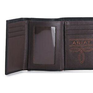 ARIAT Men's Trifold Wallet with Embossed Logo, Genuine Leather, Black