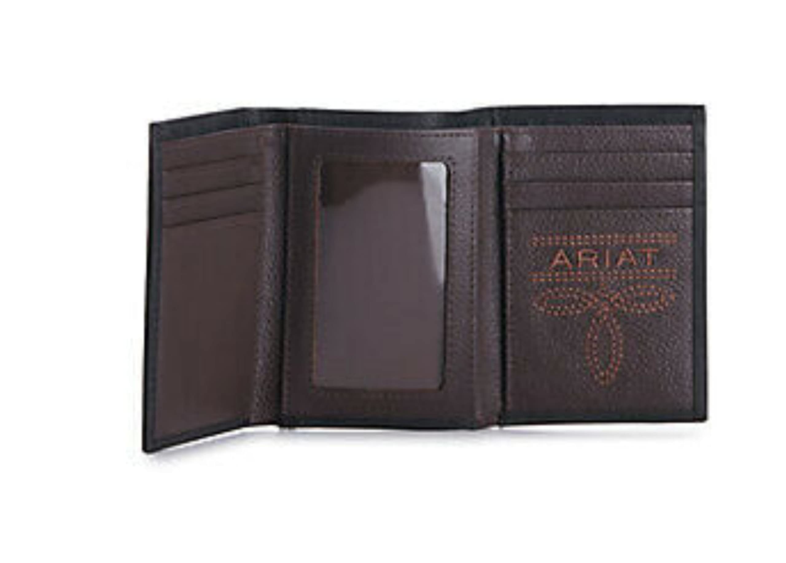 ARIAT Men's Trifold Wallet with Embossed Logo, Genuine Leather, Black