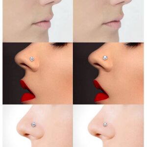 Lsnevsie Nose Rings Studs for Women 18G Surgical Stainless Steel L Shaped Curved l Silver Nose Stud Ring Body Piercing Jewelry for Men Diamond CZ 1.5mm 2mm 2.5mm 3mm 3.5mm 4mm