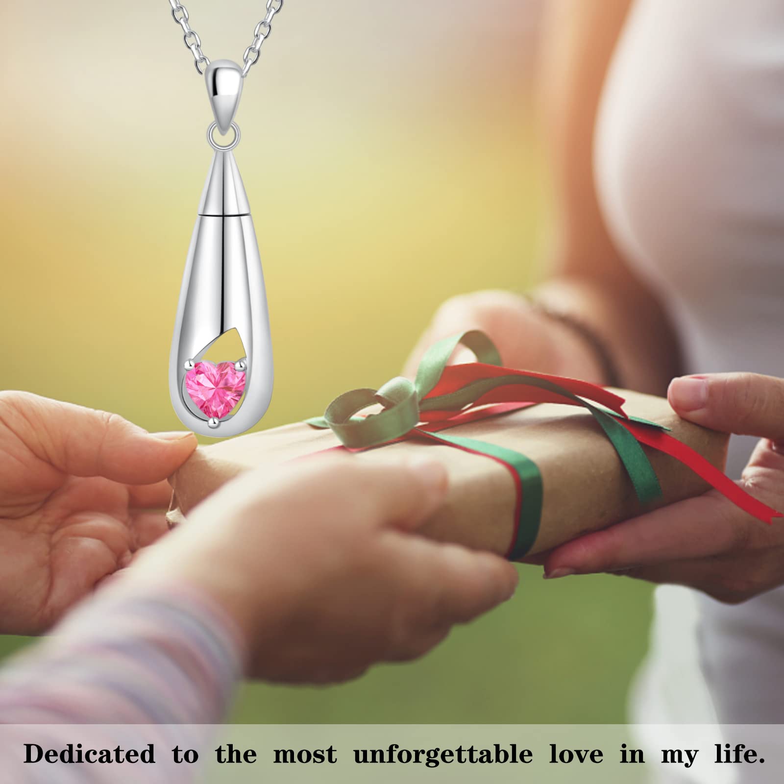 Cremation Jewelry, 12 Months Birthstone Urn Necklace for Ashes 925 Sterling Silver Teardrop CZ Memorial Ashes Keepsake Gift Cremation Jewelry for Ashes for Women