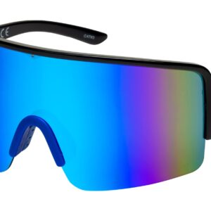 Oversized Mirrored Sunglasses Retro Reflective Non-Polarized 80s & 90s Sunglasses Vintage Visor Sunglasses Womens & Mens Shield Sunglasses (Blue Mirror)