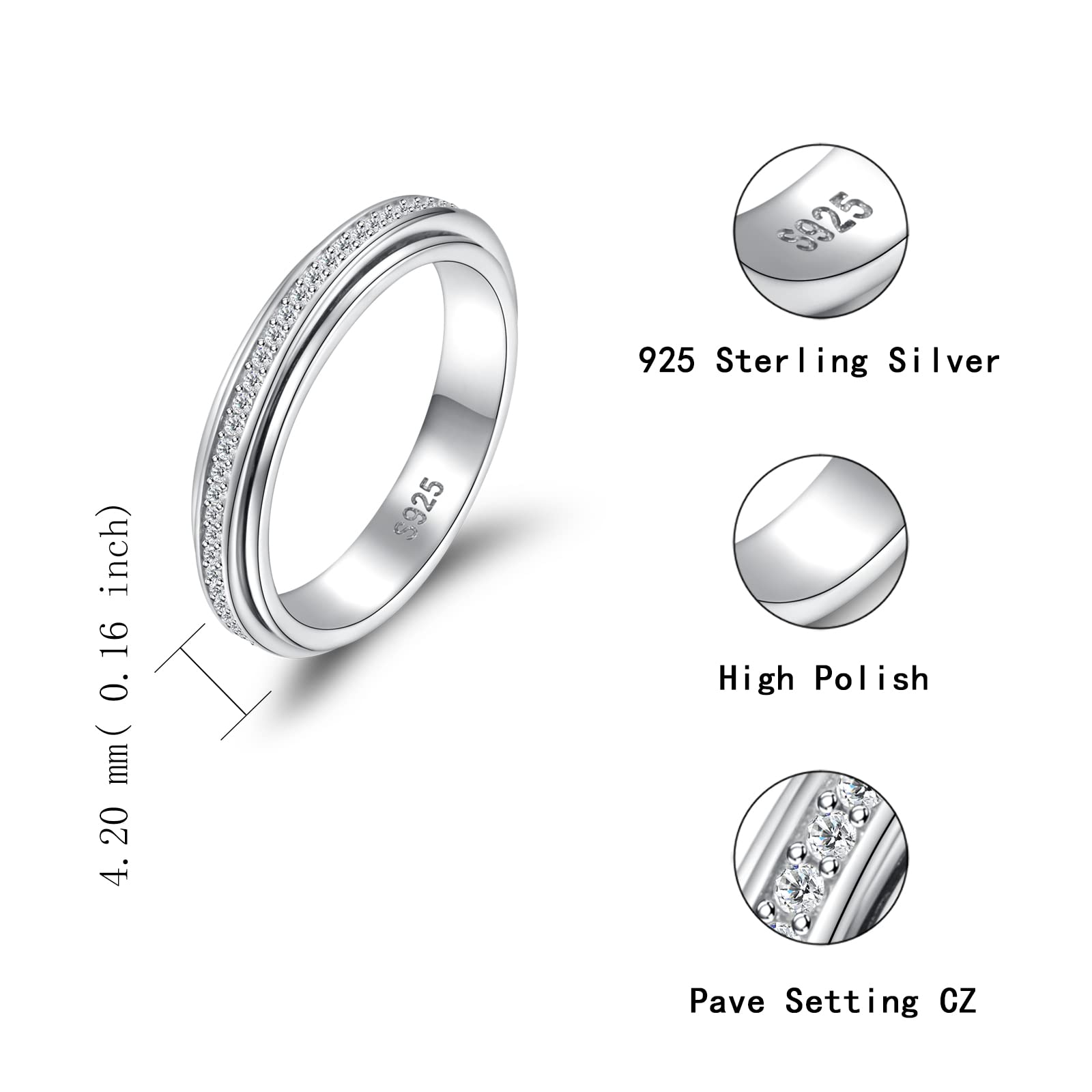 925 Sterling Silver Fidget Ring for Anxiety Simple Spinner Thumb Rings for Women Inspirational Jewelry Gift (8)