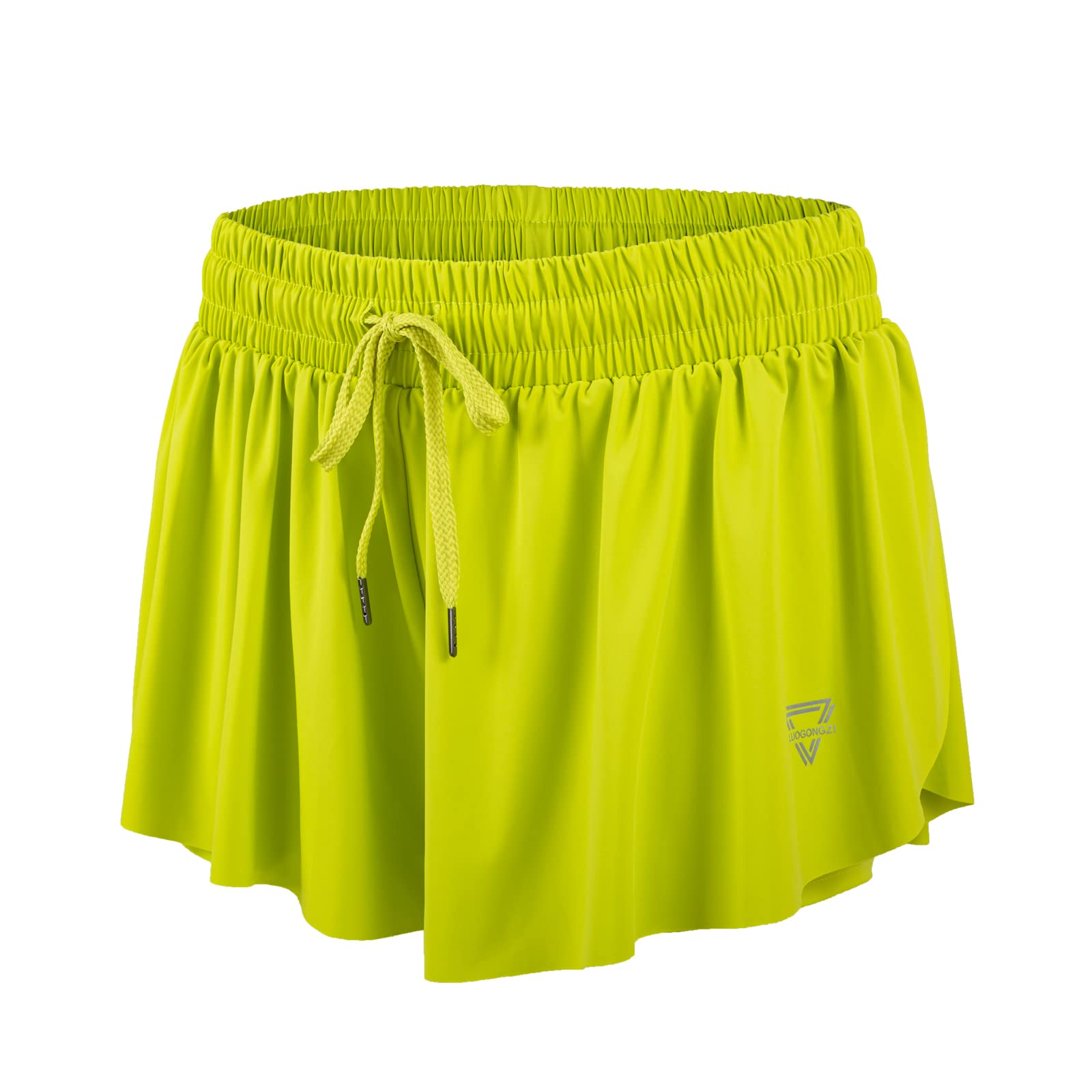 luogongzi 2 in 1 Flowy Preppy Clothes Shorts for Women Gym Yoga Athletic Running Workout Biker Hiking Spandex Comfy Lounge Skirt Summer (S, Yellow Green)