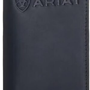 ARIAT Men's Trifold Wallet with Embossed Logo, Genuine Leather, Black