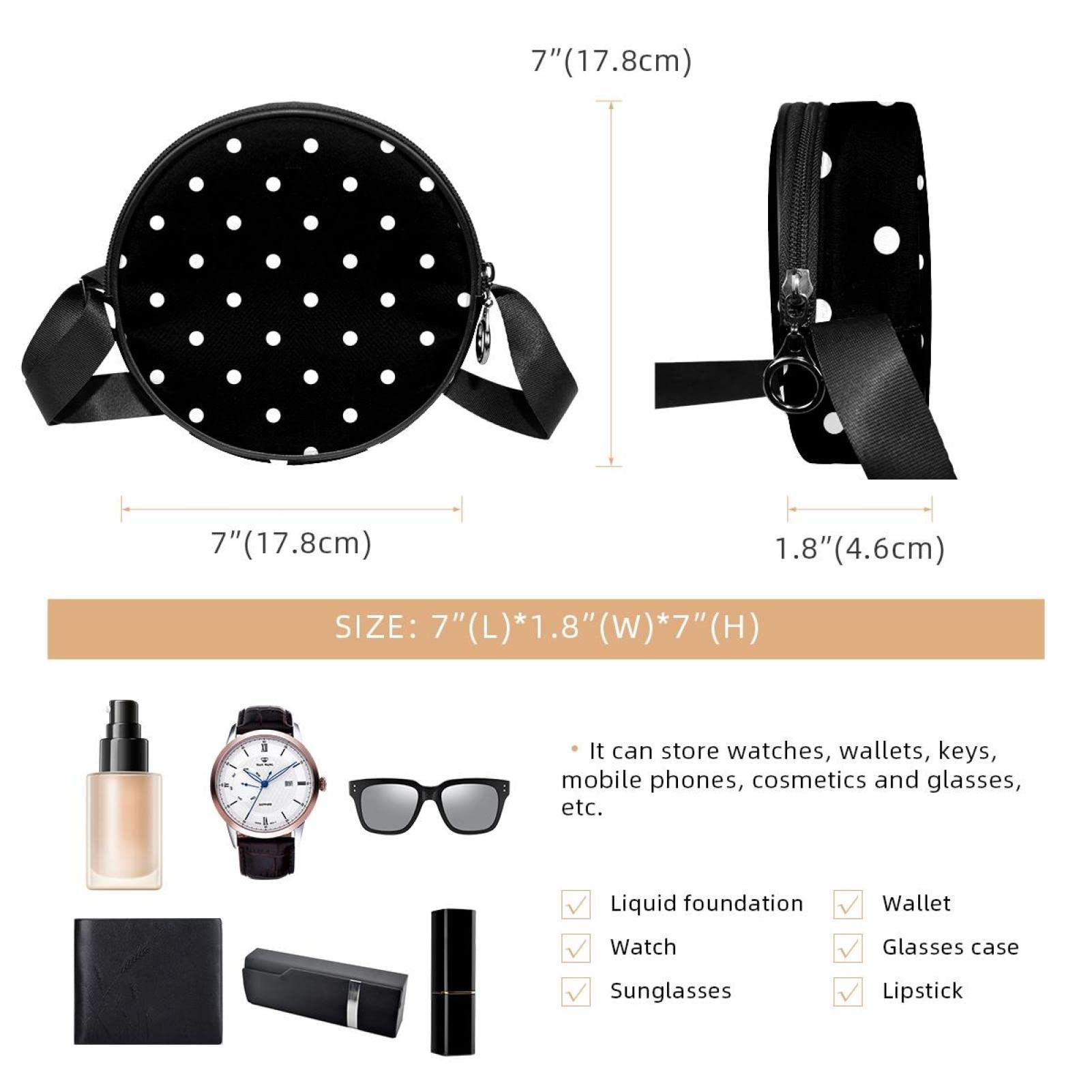 White Black Polka Dot Crossbody Bag for Women Teen Girls Round Canvas Shoulder Bag Purse Tote Handbag Bag