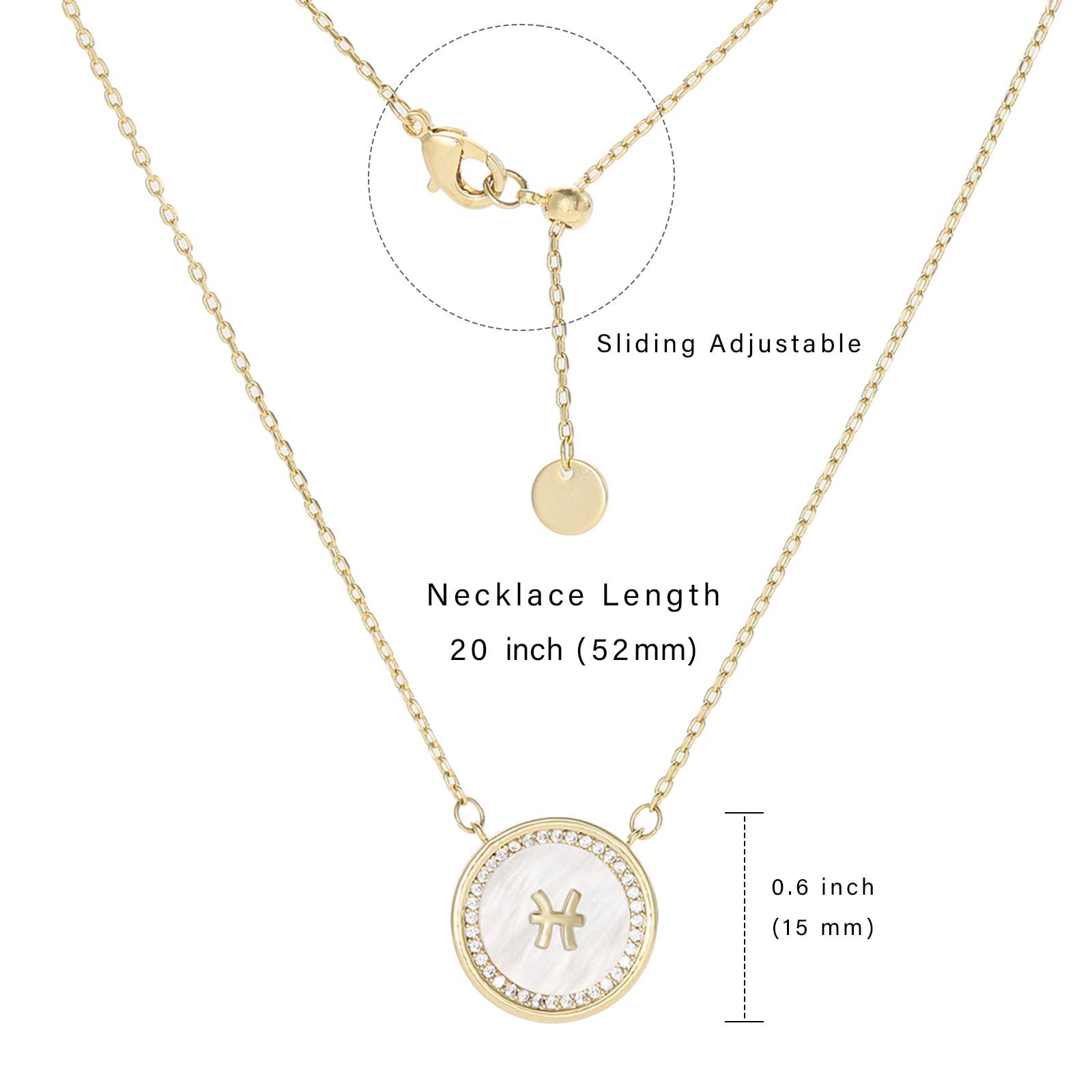 Gold Zodiac Sign Pendant Necklace, 14K Gold Plated Faux Fritillaria Cubic Zirconia 12 Constellation Necklace Jewelry Birthday Gifts for Women, (Pisces Feb 19-Mar 20)