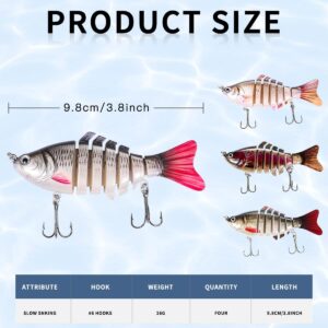 Fishing Lure Kit Topwater Bass Lures Fishing Lures Slow Sinking Swimming Lures Multi Jointed Swimbait Lifelike Hard Bait Trout Perch Pack of 4