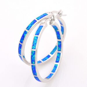 925 Sterling Silver Hoop Earring, Opal Small Hoop Earring for Women, Hypoallergenic Jewelry Cubic Zirconia Huggie Hoop Earrings Blue