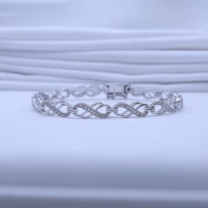 1/10 Carat Round Cut Natural White Diamond Double Infinity Loop Bracelet for Women in 14K White Gold Over Sterling Silver, Size- 7.00 (Clarity : I2-I3, Color : I-J, 0.10 Cttw) 7.00Inch