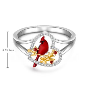 Cardinal Ring for Women Sterling Silver Heart Red Bird Cardinal Jewelry Spiritual Memorial Gifts for Loss of Loved One Size 8