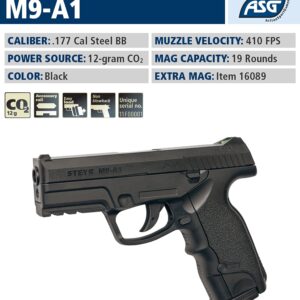 ASG Steyr M9-A1 .177 Caliber Steel BB Gun Non-Blowback Air Pistol, Black