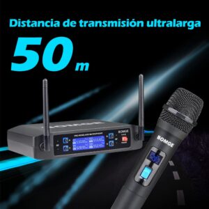 Wireless Microphone System, BOMGE Pro 4-Channel Cordless Mic Set with Four Handheld Mics, Fixed Frequency, Long Range 200ft, Ideal for Church,Karaoke, Events (V410)