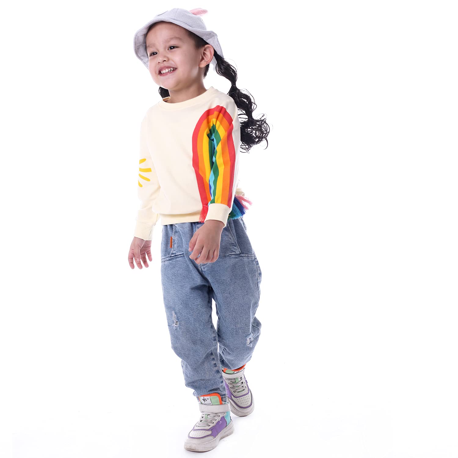 BINIDUCKLING Little Kids Crew Neck Rainbow Sweatshirt Girls 6T