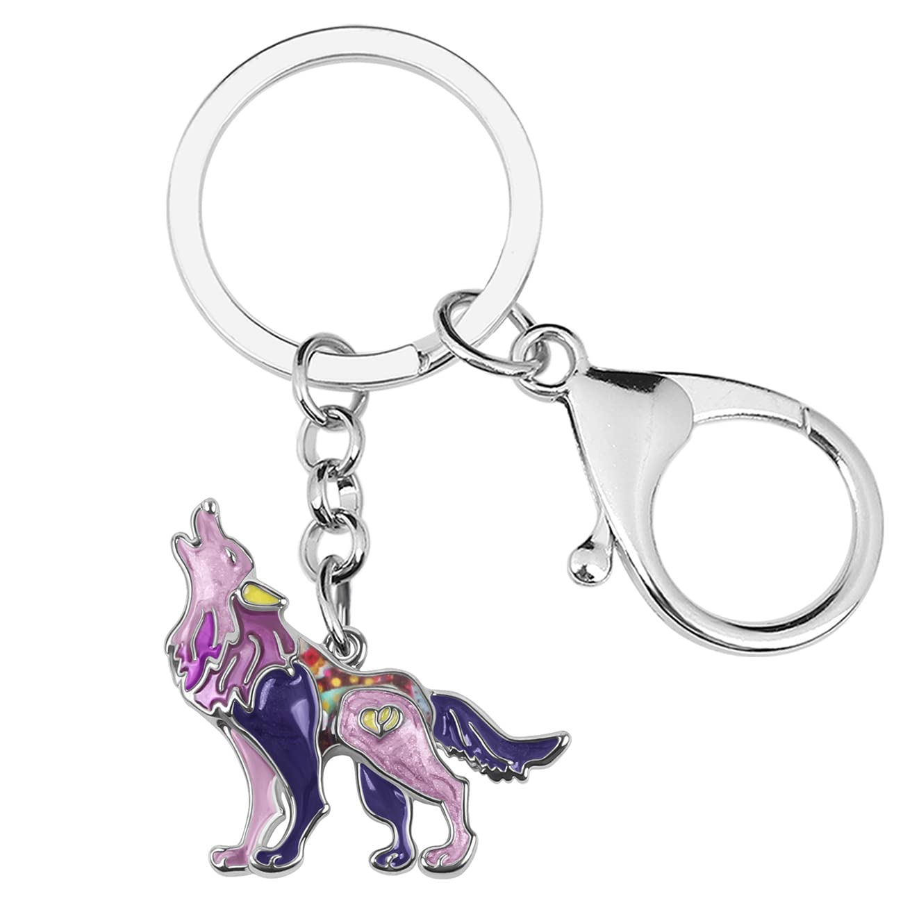 Enamel Alloy Wolf Keychain For Women Girls Animals Keyring Bag Wallet Charms Novelty Gift (Purple),31mm x 33mm