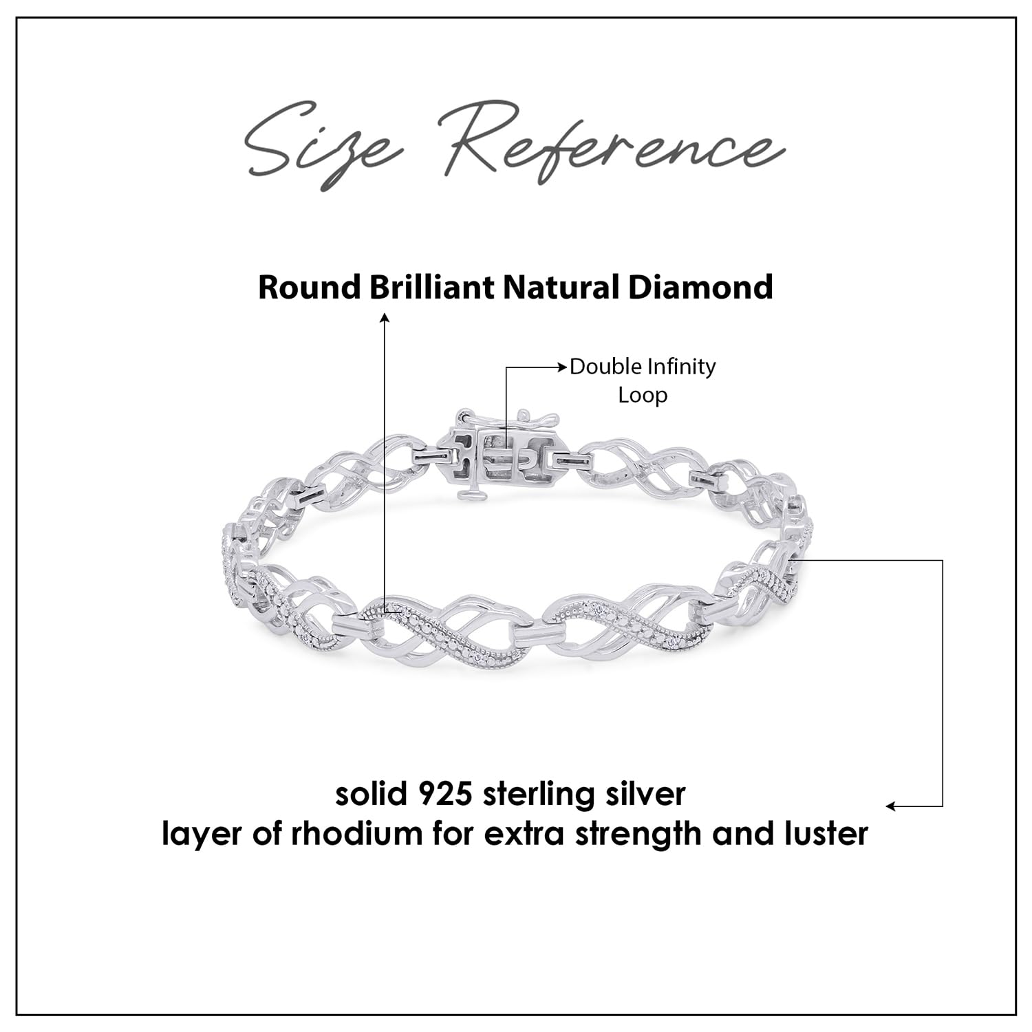 1/10 Carat Round Cut Natural White Diamond Double Infinity Loop Bracelet for Women in 14K White Gold Over Sterling Silver, Size- 7.00 (Clarity : I2-I3, Color : I-J, 0.10 Cttw) 7.00Inch