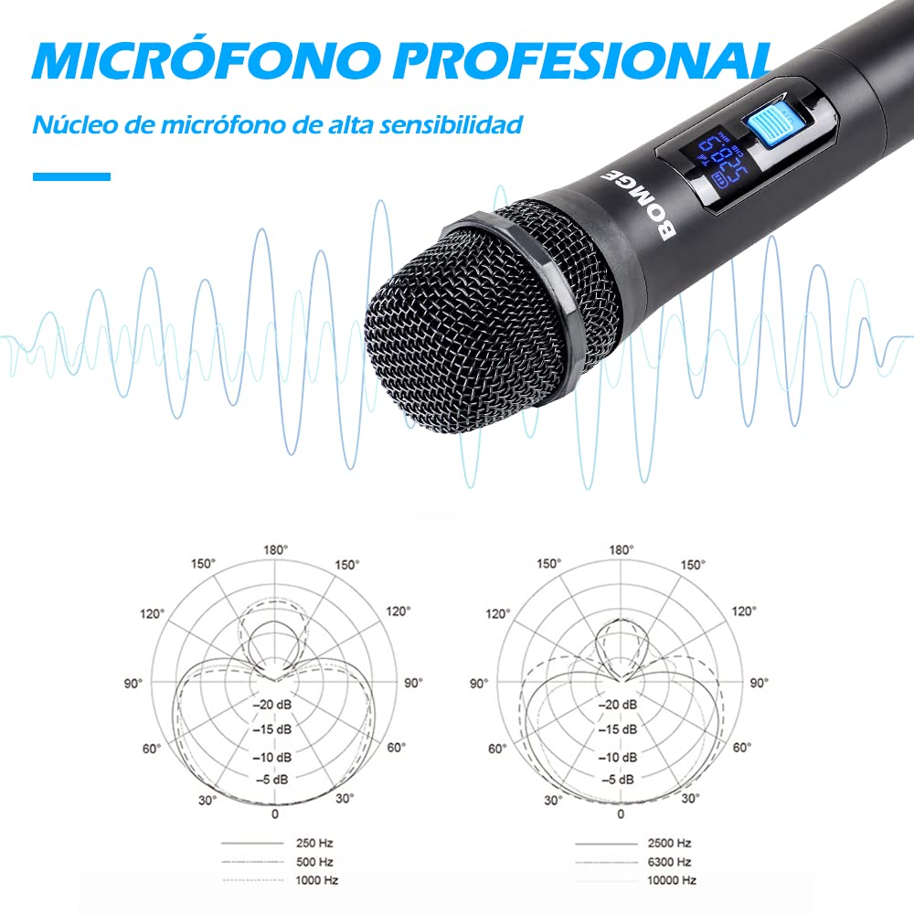 Wireless Microphone System, BOMGE Pro 4-Channel Cordless Mic Set with Four Handheld Mics, Fixed Frequency, Long Range 200ft, Ideal for Church,Karaoke, Events (V410)