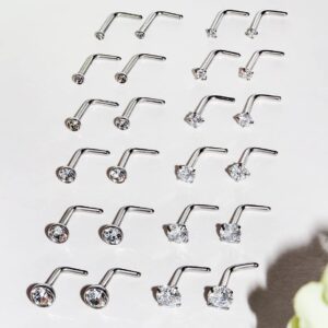 Lsnevsie Nose Rings Studs for Women 18G Surgical Stainless Steel L Shaped Curved l Silver Nose Stud Ring Body Piercing Jewelry for Men Diamond CZ 1.5mm 2mm 2.5mm 3mm 3.5mm 4mm