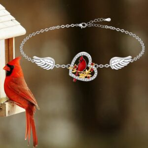 Red Cardinal Bracelet for Women Sterling Silver Memorial Cardinal Appear When Angels Are Near Heart Bird Cardinal Bracelets Cute Jewelry for Loss of Loved One