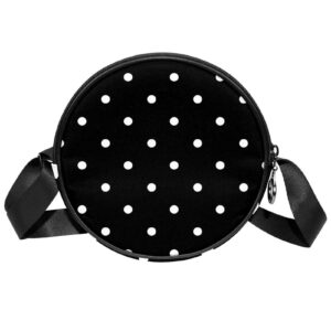 white black polka dot crossbody bag for women teen girls round canvas shoulder bag purse tote handbag bag