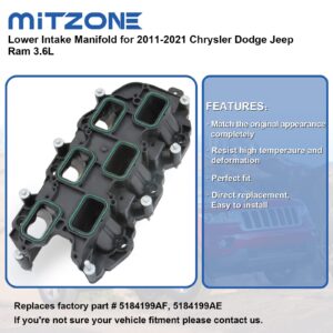 MITZONE Intake Manifold with Gasket Compatible with 2011-2018 Jeep Dodge RAM Chevy 3.6L V6 Vehicles Grand Cherokee Wrangler Journey Grand Caravan Town Country Replace 05184199AF