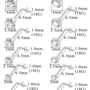 Lsnevsie Nose Rings Studs for Women 18G Surgical Stainless Steel L Shaped Curved l Silver Nose Stud Ring Body Piercing Jewelry for Men Diamond CZ 1.5mm 2mm 2.5mm 3mm 3.5mm 4mm