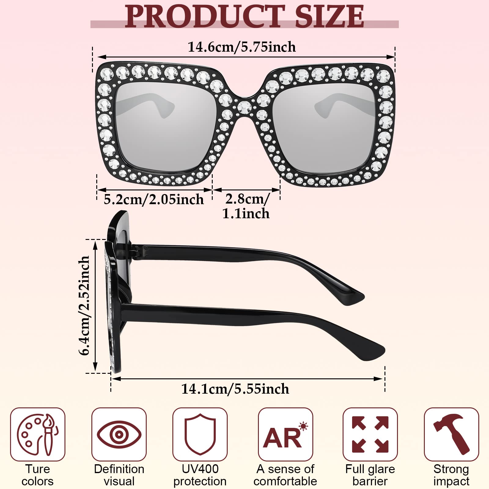 Weewooday 24 Pairs Disco Rhinestone Sunglasses for Women 70s Oversized Square Diamond Bling Bling Glasses Bulk Sparkling Sequin Sunglasses for Teen Oversized Glasses Retro Party