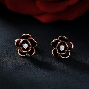 14K Gold Rose Flower Sterling Silver Stud Earrings For Women Dainty Rose Gold Flower Pearl Earrings Hypoallergenic Earrings Cute Studs For Her Nickel Free