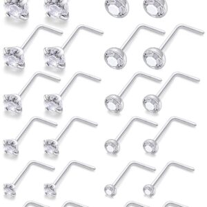 Lsnevsie Nose Rings Studs for Women 18G Surgical Stainless Steel L Shaped Curved l Silver Nose Stud Ring Body Piercing Jewelry for Men Diamond CZ 1.5mm 2mm 2.5mm 3mm 3.5mm 4mm