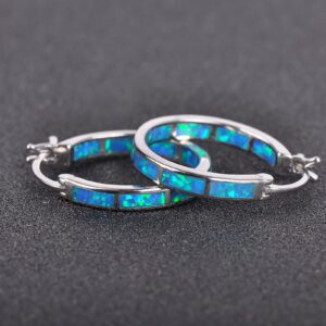 925 Sterling Silver Hoop Earring, Opal Small Hoop Earring for Women, Hypoallergenic Jewelry Cubic Zirconia Huggie Hoop Earrings Blue