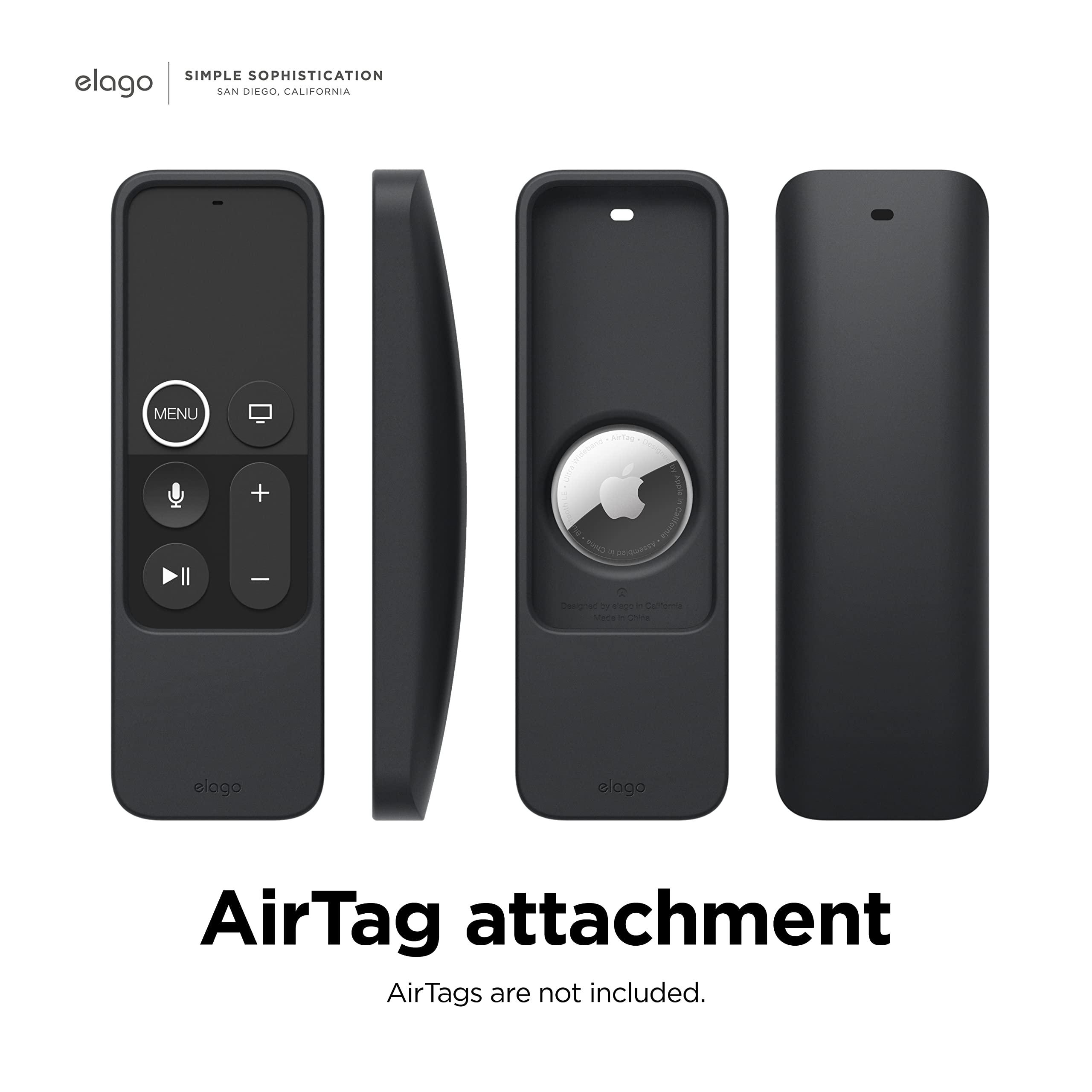 elago R5 Locator Case Compatible with Apple TV Siri Remote 1st Generation and Compatible with AirTag - Lanyard Included, Heavy Shock Absorption, Drop Protection, Full Access to All Functions [Black]