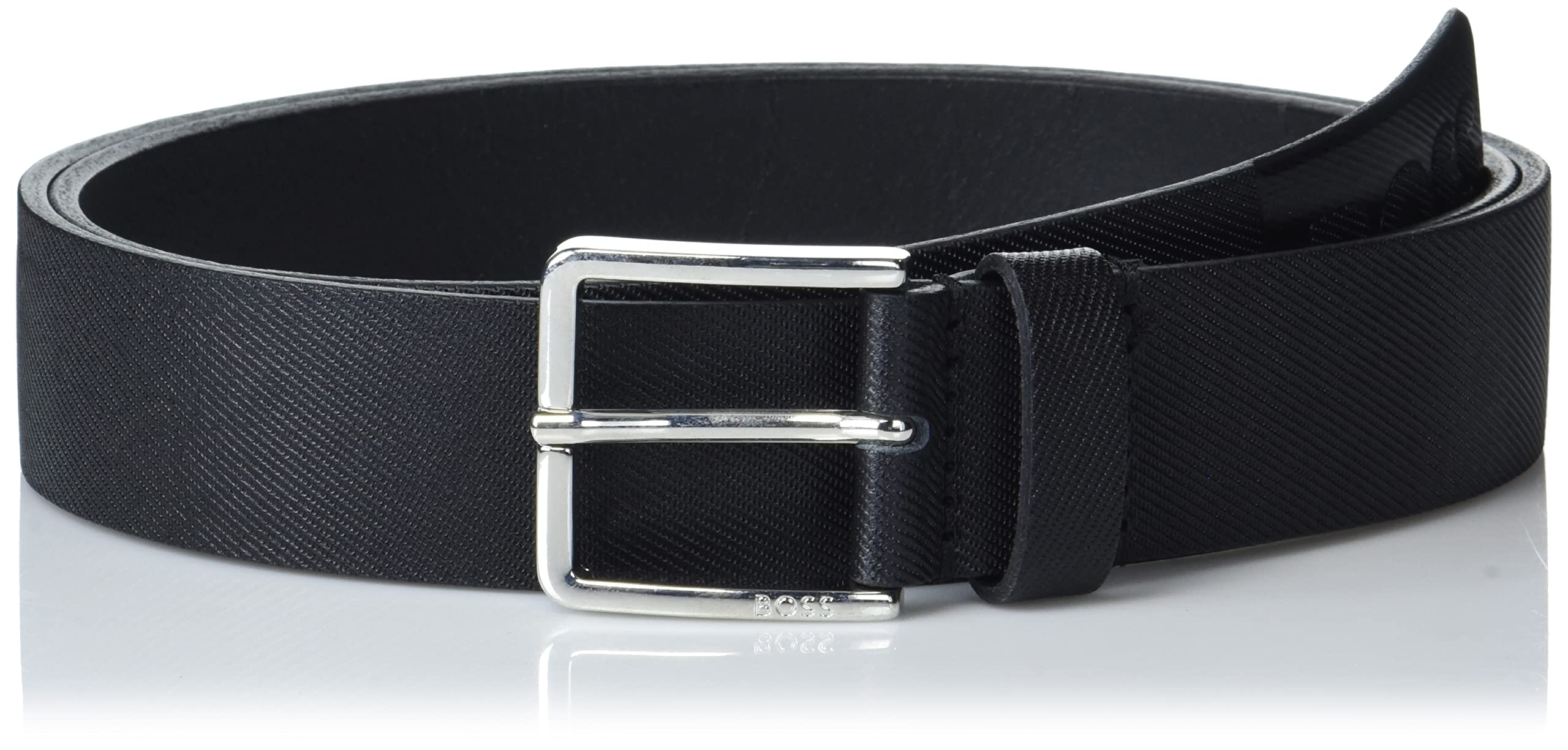 BOSS Men's Tonal Logo Leather Belt, Black Oil, one Size