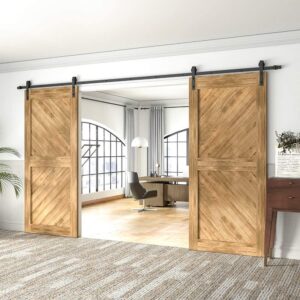 WINSOON 18FT Sliding Barn Wood Door Hardware Cabinet Closet Kit with 2PCS 12 Inch Sliding Barn Door Handles Black Hardware with Pull and Flush Barn Door Handle Set