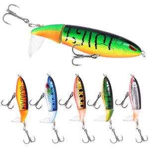 6Pcs Bass Fishing Lures, Whopper Popper Lure, Floating Surface Hard Swimbait with Rotating Tails, Lifelike Spinner Action Lures with Heavy Duty Hooks